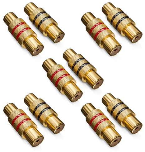 deleyCON Lot de 10 Adaptateurs RCA Cinch - 5X Noir + 5X Rouge - Audio Vidéo - Femelle à Femelle - Connecteur