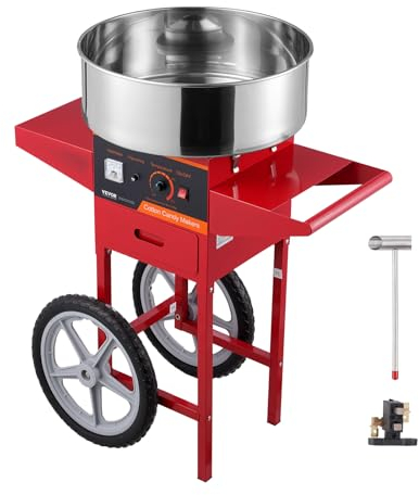 VEVOR MHTJJPHC01 Elektrische Zuckerwattemaschine mit Wagen, Edelstahl, Rot