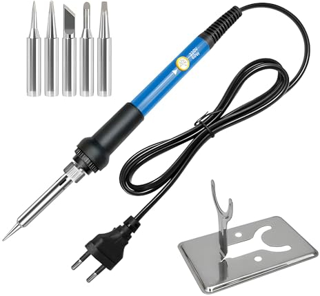 Treedix Lötkolben Set Elektronik, 60W 220V Lötkolben mit Temperatur Einstellbar, Mini Lötkolben mit EU Stecker, 5 Stück Lötspitzen mit Lötkolben-Ständer