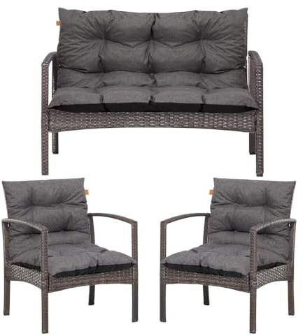 Bielik 3-teiliges Gartenkissen-Set – Sitzpolster für Gartensofa & Rattanmöbel | Bankauflage + 2X Stuhlkissen | Outdoor & Indoor, Water-Repellent, gepolstert, (dunkelgrau)
