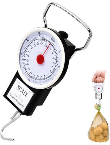 Kofferwaage, Kofferwaage Digital mit Haken, Kofferwaage Digital, Federwaage, Gepäckwaage für Koffer, Manuelle Gepäckwaage, Maximale Tragfähigkeit 22 kg, Weiß