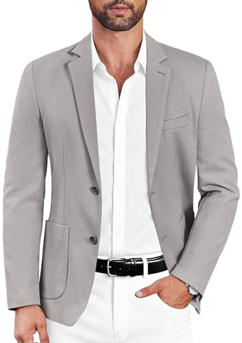 COOFANDY Mens Casual Sports Jacket Lightweight Slim Fit Travel Knit Suit Blazer, Light Grey, Medium