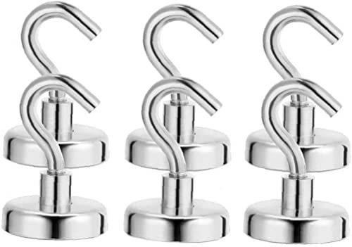 Magnetic Hooks, 6 Pcs Magnets Hook for Refrigerator, Extra Strong Hook for Hanging, Magnetic Hanger for Home Kitchen Storage Organization