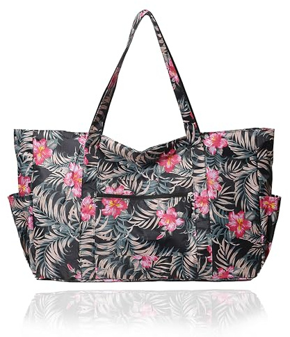 Thayakii Borsa da viaggio con motivo tradizionale asiatico da donna, 30 l, grande borsa da notte rinforzata, impermeabile, robusta borsa per la spesa, borsa sportiva, Nero , (30L) EU, Stile bohémien