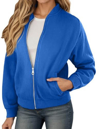 Duohropke Chaqueta bomber para mujer, chaqueta ligera de entretiempo sin capucha, manga larga, cuello alto, chaqueta de aviador, estilo deportivo, chaqueta de ciclismo, chaqueta con cremallera