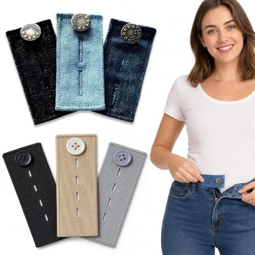 GHPKTOW 6 Piezas Extensores De Botones,Extensor De Cintura,Ajustables Botones Para Jeans,Boton Retractil Para Vaqueros,Extensión De Botón De Metal Para Jeans Pantalones,Extensor Para Embarazo