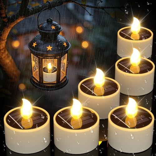 PChero 6pcs Solares Velas LED Recargables Parpadeantes Impermeables Candelita, Perfecto para Patio, Jardín, Boda, Fiesta, Decoración Navideña