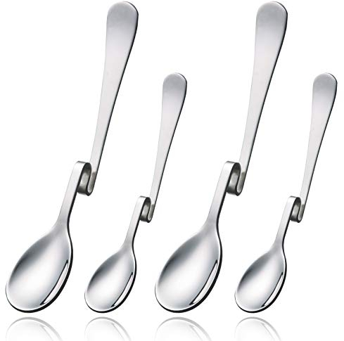 4 Edelstahllöffel mit gebogenen Griffen, Longdrinklöffel mit Knick, Latte Macchiato Löffel Edelstahl, Kaffeelöffel, Honiglöffel mit gebogenen Griffen