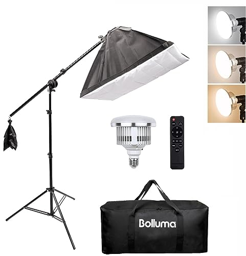 BOLLUMA Softbox Set, de dos colores 50W E27 3000-6500K bombilla LED con mando a distancia, 2m soporte de luz con brazo boom y bolsa de transporte para foto estudio video shooting de estudio fotografía