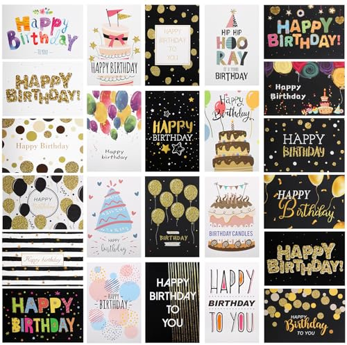 24 Pcs Birthday Cards with Envelopes and Stickers, Blank Birthday Greeting Card Variety Set of Happy Birthday Cards Bulk Greeting Cards Multipack for Mother