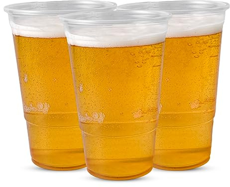 CHEF ROYALE 50x Disposable Pint Cups - 660ml Clear Plastic Glasses - Recyclable, Reusable PP for Events and Parties (CE Marked)