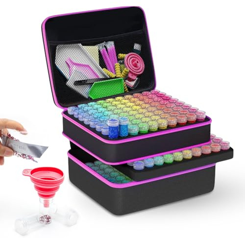 Piashow Maletín de pintura de diamantes, juego de accesorios de pintura de diamantes con estuche, 240 unidades de caja de almacenamiento de pintura de diamantes, caja de almacenamiento de pintura de