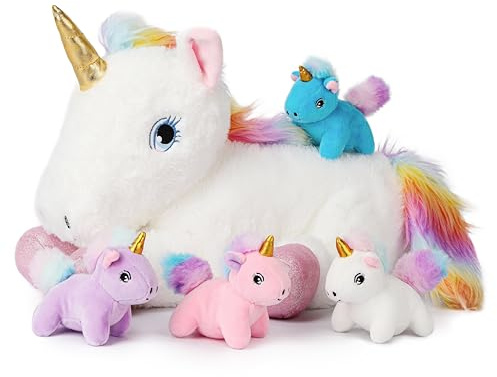 Plüschspielzeug mit Motiv Einhörner, 61 cm, für Mädchen 3-9 Jahre, Einhorn Mama mit schönen Augen, Plüschgeschenk zu Weihnachten, Geburtstag