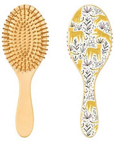 Brosse à cheveux en bois, jolie brosse à cheveux jaune guépard chasse papillons pour cheveux longs, courts, bouclés et fins, pour femmes, hommes, garçons et filles
