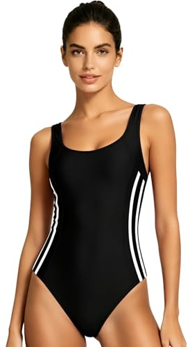 POWER FLOWER Ladies Swimsuit One Piece Competitive Athletic One Piece Swimsuit Racerback Training Swimwear Swimsuits for Women (M, Y66644-Black)