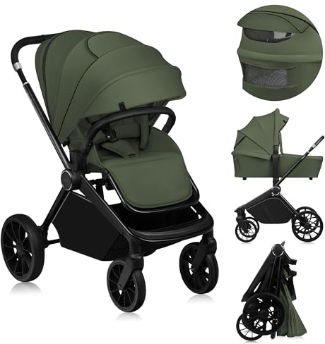 Lionelo MIKA PLUS Kinderwagen 6-48 Monate bis 22 kg, Verstellbare Rückenlehne und Fußstütze, Federung, 360° drehbare PU-Räder, Wasserdichtes XXL-Verdeck, UPF50+