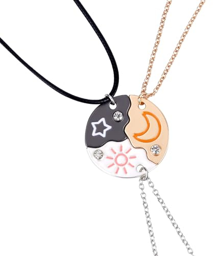 Mikovivi 3pcs Best Friendship Necklaces for 3, Sun Star Moon Puzzle Matching Pendant Necklace Forever Three Friends Bff Sister Jewelry Gifts for Women Men Anniversary Birthday