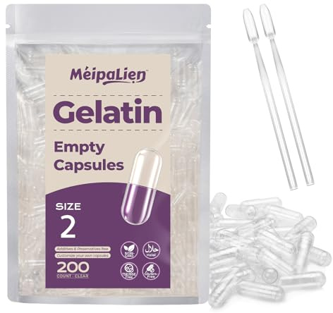 Capsule Vuote per Medicinali Taglia 2-200 capsule gelatina vuote, rapida risoluzione, confezione piccola, halal, non OGM, senza glutine, compatibile con riempitivo capsule, ideale per fai da te