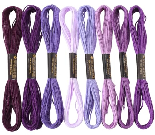 CABODYALS 8 madeja de 6 hebras de Hilo de Punto de Cruz Morado Jaspeado, Hilo de Poliéster Degradado para Bordar, Pulseras de la Amistad, Hilo A Granel para Hacer Joyas, Coser A Mano, Tejer Y Coser.