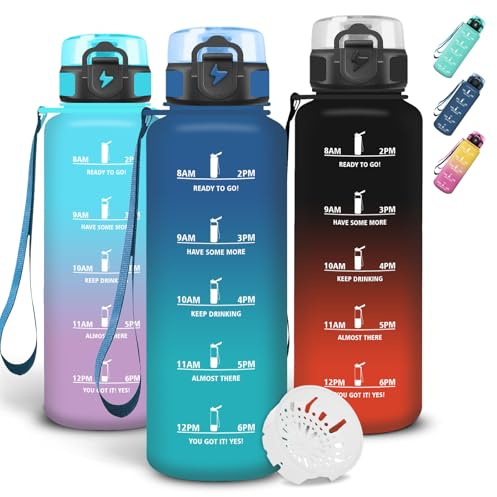 Grsta Trinkflasche 1 5 liter, Wasserflasche mit Filter und Schnürung, Sichere Verriegelung, Trinkflasche Sport Auslaufsichere, Mit Zeitmarkierung, Flasche für Reisen, Camping, Wandern