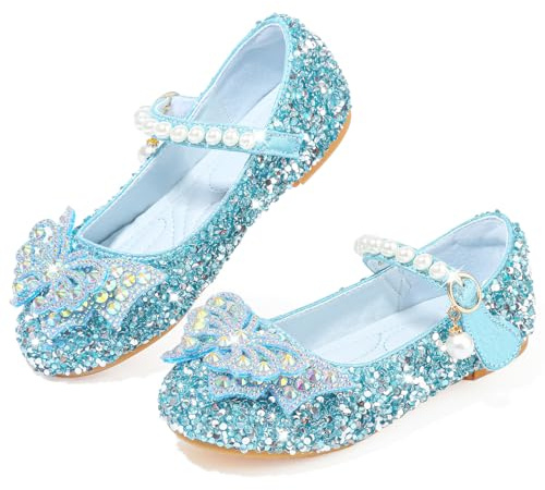 VTASQ Girls Glitter Mary Jane Princess Shoes Flat Sandal Sequin Party Wedding Shoes Toddlers Kids Ballet Dress Shoes Birthday Prom Cosplay Dance Shoes Blue UK8