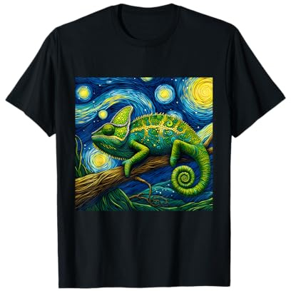 Camisa de Noche Estrellada camaleón Pintura Van Gogh Amante de los Reptiles Camiseta