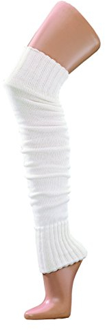 krautwear® Damen Mädchen 1 Paar Beinwärmer Stulpen Legwarmers Overknees gestrickte Strümpfe ca. 70cm 80er Jahre 1980er Jahre schwarz beige rot weiss grau braun (white)