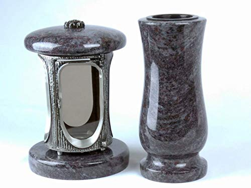 designgrab Alu Grablampe aus Aluminium in Antikoptik und Grabvase in Granit Orion