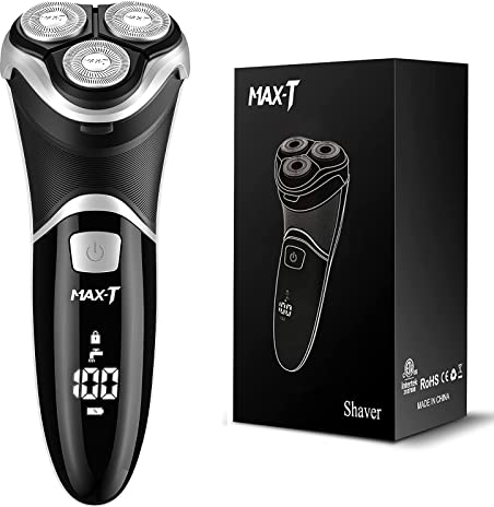 MAX-T Upgraded 3D ProSkin Wet & Dry Men's Electric Shaver, Rechargeable and Cordless Electric Razor with Pop-Up Precision Trimmer, IPX7 Waterproof Rotary Shavers, Gifts for Men, Black
