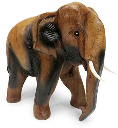 Purity - Elefantenstatue aus geschnitztem Holz für Ornament, dichtes Holz, braun, 22 cm