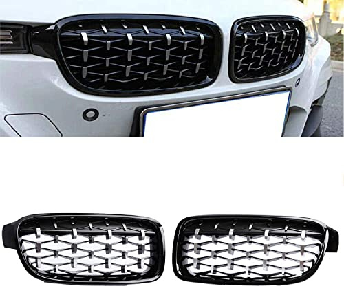 GSRECY frente parachoque cuadrícula parrilla para F30 F31 2012-2018 3 Series 318d 320d 330d 320i 328i 335i 335i xDrive Aletas Gemelas -diamante negro brillante