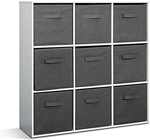 Mondeer Storage Unit, Wooden Bookcase 9-Cube Free Standing with 9 Storage Boxes for Living Room Study Room Balcony Office, 90 x 30 x 90 cm, White