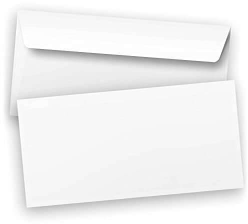 50 x Briefumschläge DIN LANG (220 x 110 mm), PREMIUM Logo innen, gerade Klappe, selbstklebend OHNE Fenster, Business weiß, 80 g/qm