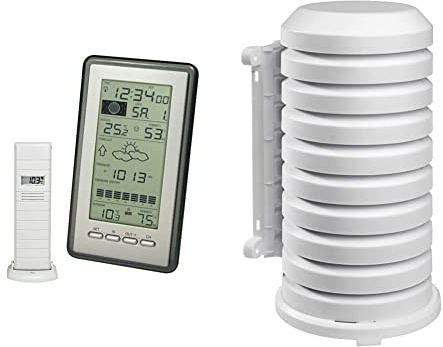 Technoline WS 9040-IT klassische Wetterstation mit Temperaturanzeige, Vorhersage von Wettersituation, 21,6 x 11,4 x 7,8 cm & TFA Dostmann Schutzhülle für Sender Artikel, leicht zu montieren, weiß