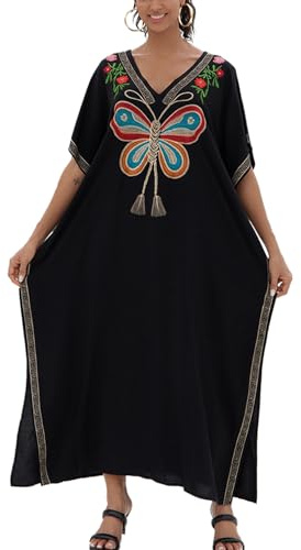 YOUKD été brodé Long Caftan bohème Plage Maillot de Bain Couvrir Maxi Peignoirs pour Femme