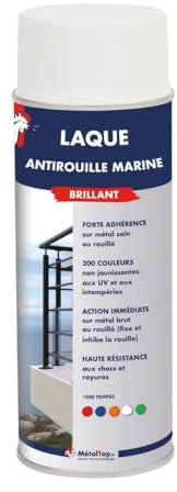Metaltop - Laque Antirouille Marine - Blanc pur - RAL 9010 - Bombe 400mL