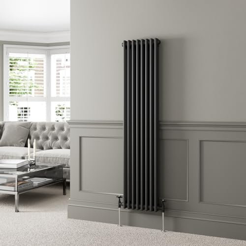 DuraTherm® 1600 x 380mm Black Traditional Vertical Designer Radiator Double Column Colosseum Cast Iron Style Central Heating Panel Radiators Rad