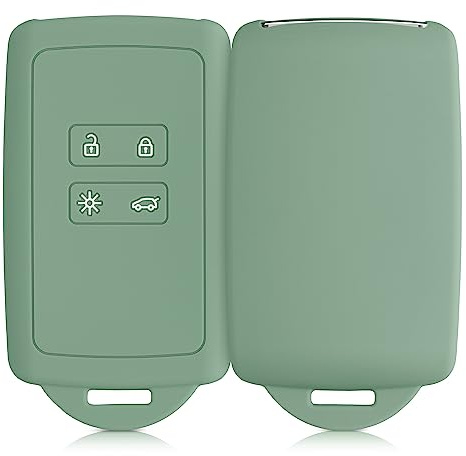 kwmobile Car Key Cover Compatible with Renault 4 Button Car Key Smart Key (only Keyless Go) - Silicone Protective Key Fob Cover with Built-in Eyelet - Pottery Green