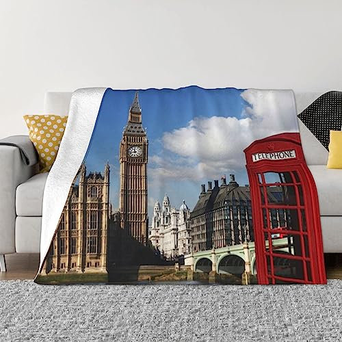 London Big Ben Flanell ultraweiche Decke, leicht, bequem, warm, Überwurfdecke für Zuhause, Schlafzimmer, Sofa, Büro, 127 x 101 cm
