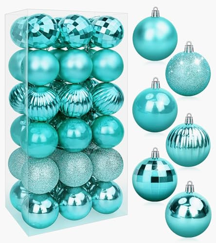 BLAZOR Weihnachtskugeln Set I 36 Christbaum-Kugeln Kunststoff I Weihnachtsbaumschmuck in versch. Farben I Weihnachten-Dekoration, Christbaumkugeln mit vormontierten Schlaufen - 6CM