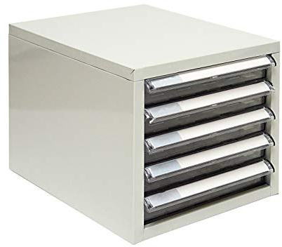 PROREGAL Schubladencontainer Kobra mit 5 transparenten PVC-Schubladen | HxBxT 15,5x27x34cm | Lichtgrau | Schubladenschrank Schubladenbox