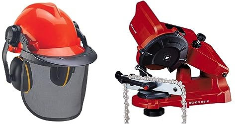 Einhell Original Casco de Seguridad Forestal + Afilador de Cadenas de Motosierra