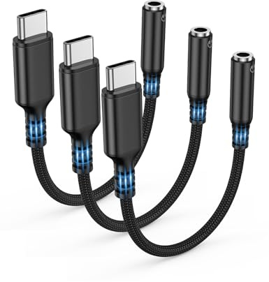Highwings USB Type C to 3.5mm Female Headphone Jack Adapter, (3-Pack) USB C to Aux Audio Dongle Adapter Compatible with iPhone 17 Pro Max/16 Pro/16, Samsung Galaxy S25/S24/S23 Ultra, iPad Pro-Black