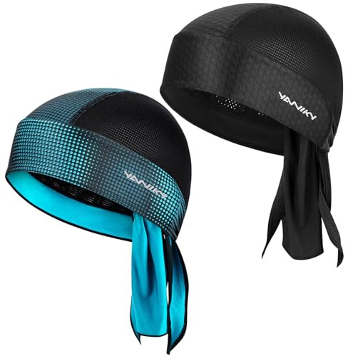 YANIKY Bandanas - Gorras de calavera para hombre y mujer, forro de casco, gorro de ciclismo, bandana para motocicleta, absorbe el sudor, trapo, Estampado negro y verde azulado, Talla única