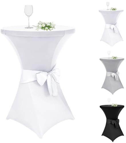 Alishomtll 1er Set Stehtisch Hussen mit Schleife, Ø80cm Stretch Stehtischhussen, Elegante Elastische Tisch-Überzug Hussen für Bistrotisch Runde Stehtisch Bankett Hochzeit (Ø80x110cm, Weiß)