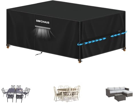 SIMPHAUS Bache Table Exterieur,Housse de Protection Salon de Jardin Impermeable,Housse Protection Table de Jardin Exterieur avec Grilles D'aération,Anti-UV 420D Oxford Housse Table jardin 160x100x75cm