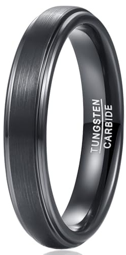 083BASE Anillo de carburo de tungsteno, plata y negro, 6 mm/8 mm de ancho, diseño cepillado, anillo de compromiso unisex o anillo de pareja, 52（16.7）