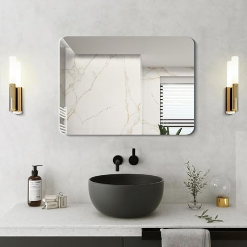 NIMURY Specchio rettangolare 50x70 cm, senza cornice, angoli arrotondati, per bagno, camera da letto, soggiorno, orizzontale o verticale
