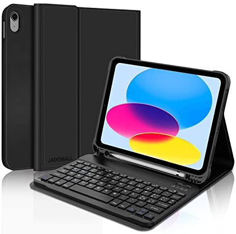 JADEMALL Tastiera iPad A16 11 Generazione 2025/10 Generazione 10.9 2022, Italiano QWERTY Tastiera Bluetooth Rimovibile Custodia con Supporto Pencil per iPad 10/11 Generazione 10.9/11 Pollici, Nero
