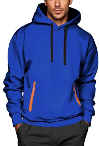 Generisch Hoodie Herren Kapuzenjacke Sweatshirt Kapuzenpullover Hoody mit Kapuze Kleidung Männer Pullover Hoodies Baumwolle Sweatjacke Streetwear Kapuzenshirt Mode Activewear Blau L